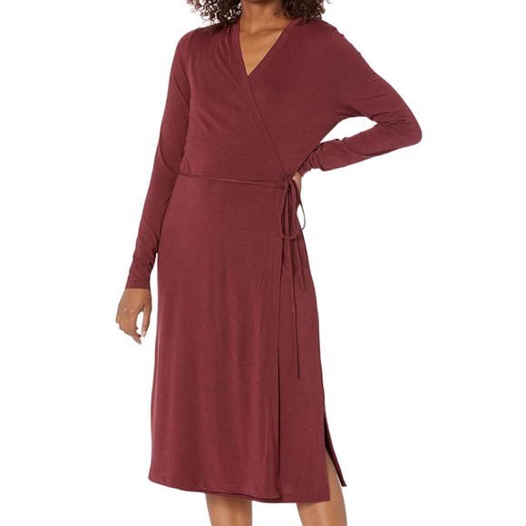 NEW PRANA MAROON HEATHER FOUNDATION LONG SLEEVE WRAP DRESS SMALL 1966871 - Picture 1 of 8